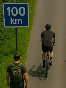 Walker and cyclist on a 100km journey
