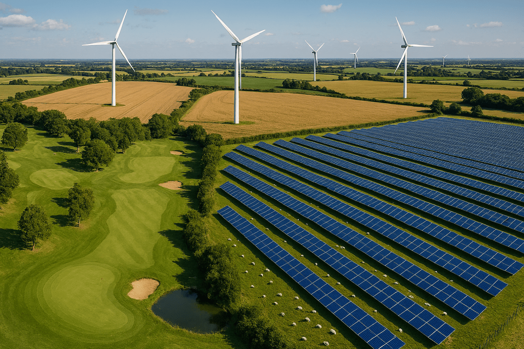 Image of solar, wind and golf course impact.
